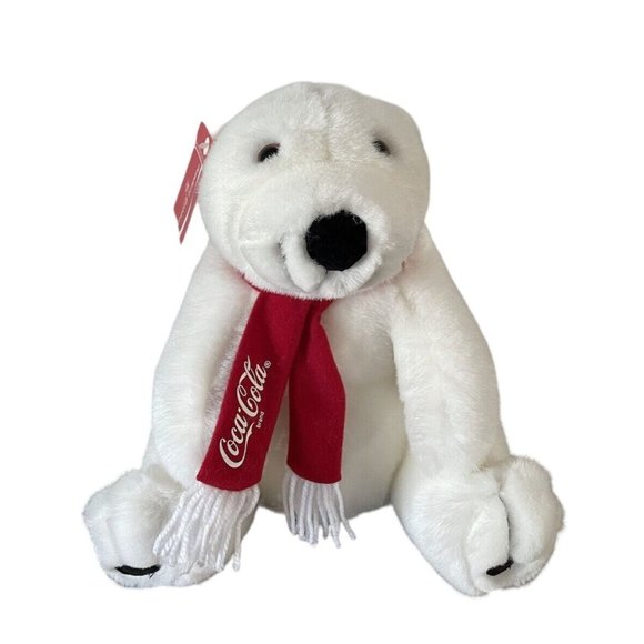 NWT Vintage 1993 Dakin Coca Cola Polar Bear w/ Scarf Plush, 11” - Picture 1 of 10